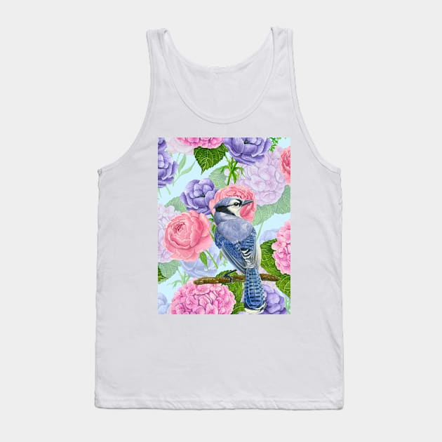 Blue jay and flowers watercolor pattern Tank Top by katerinamk